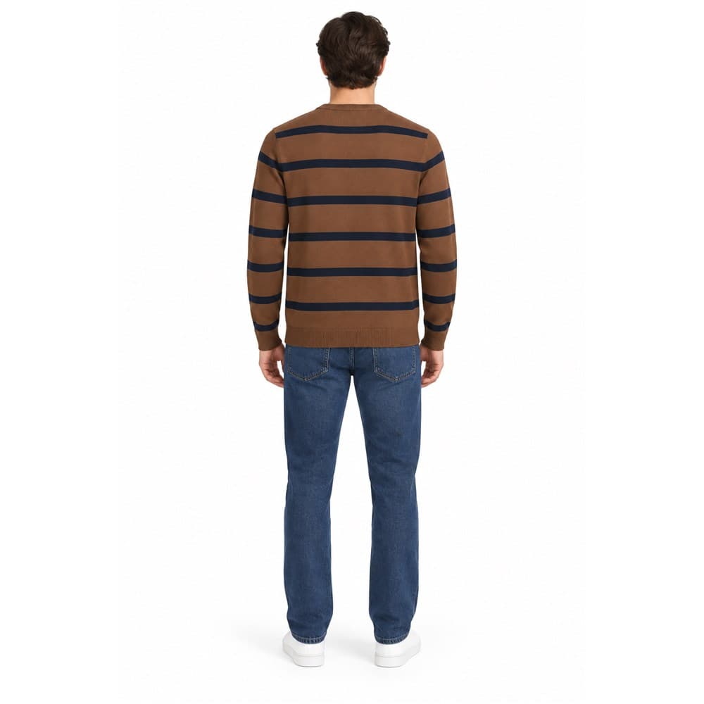 Men's Navy Striped Crew Neck Sweater — view 2