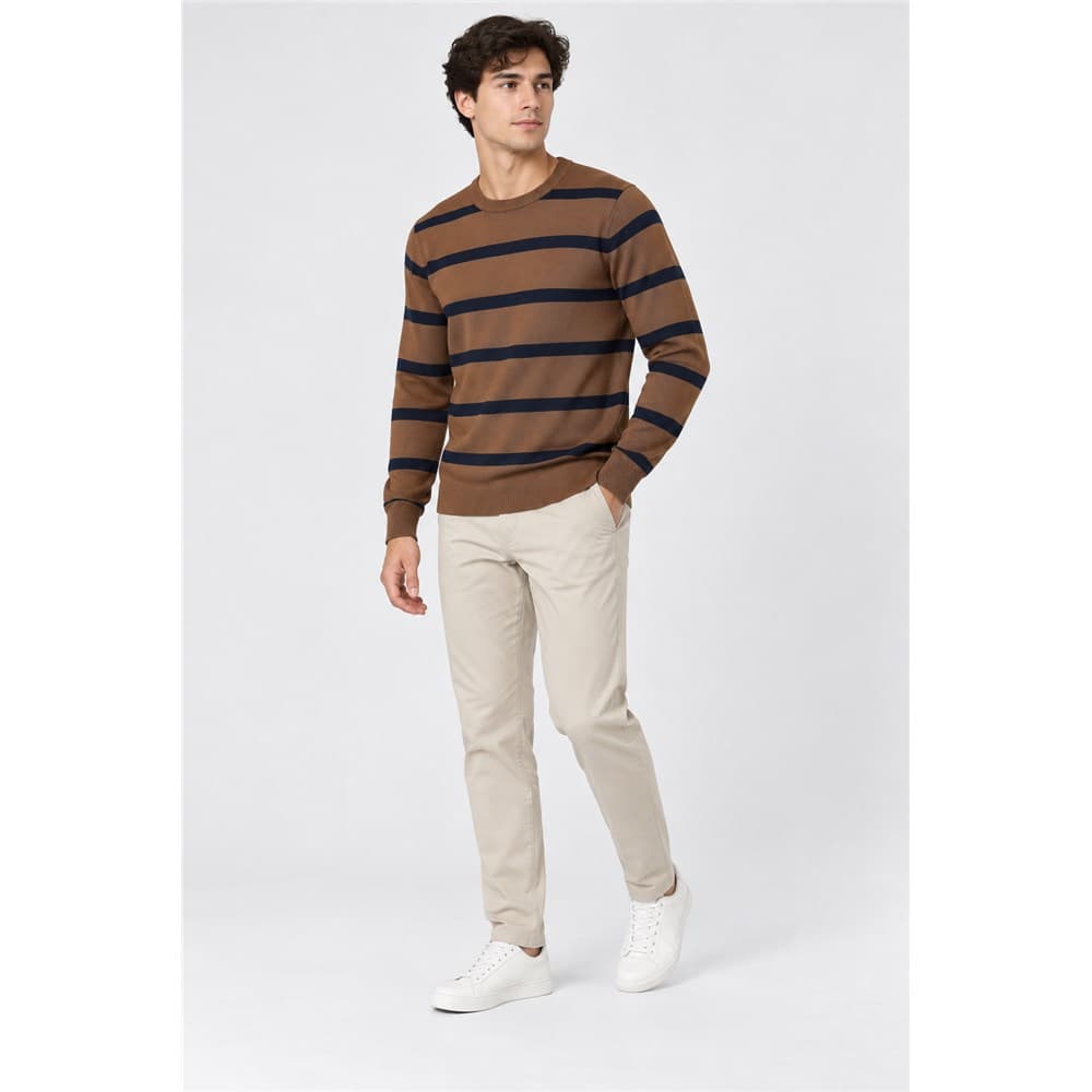 Men's Navy Striped Crew Neck Sweater — view 6