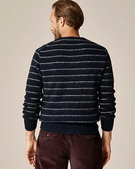 Men's Navy Blue Thin White Stripe Crew Neck Sweater