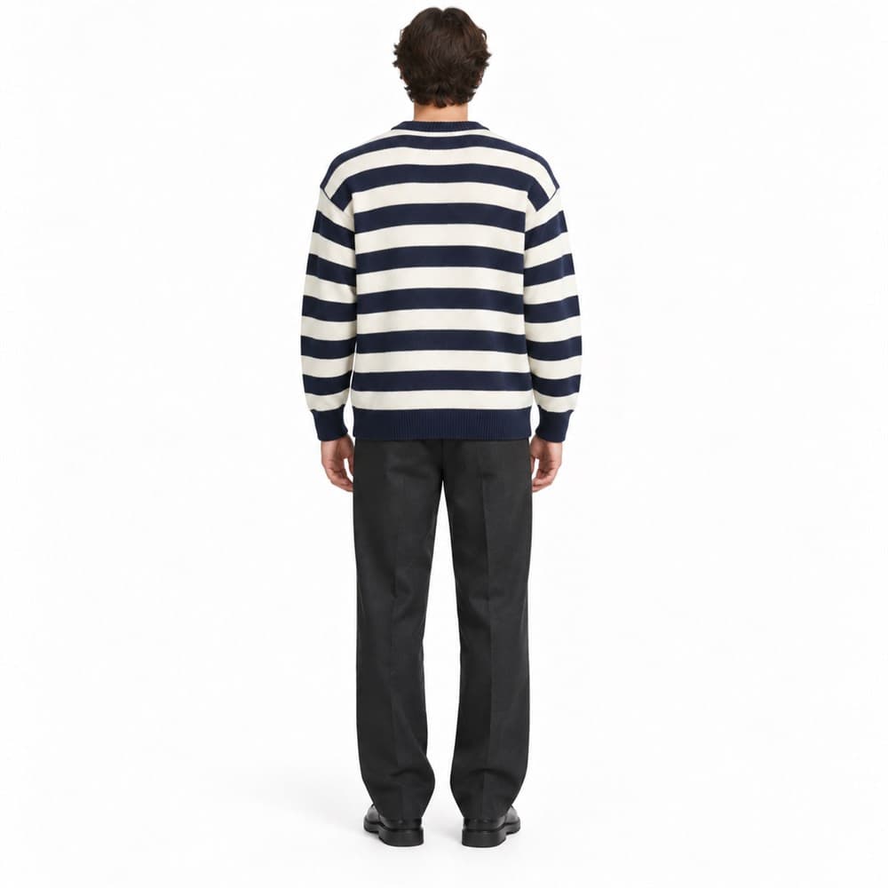 Men's Navy Striped Crew Neck Sweater — view 2