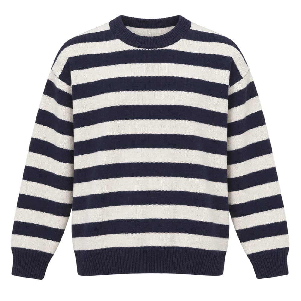 Men's Navy Striped Crew Neck Sweater — view 3