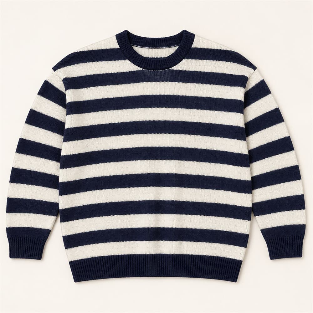 Men's Navy Striped Crew Neck Sweater — view 4