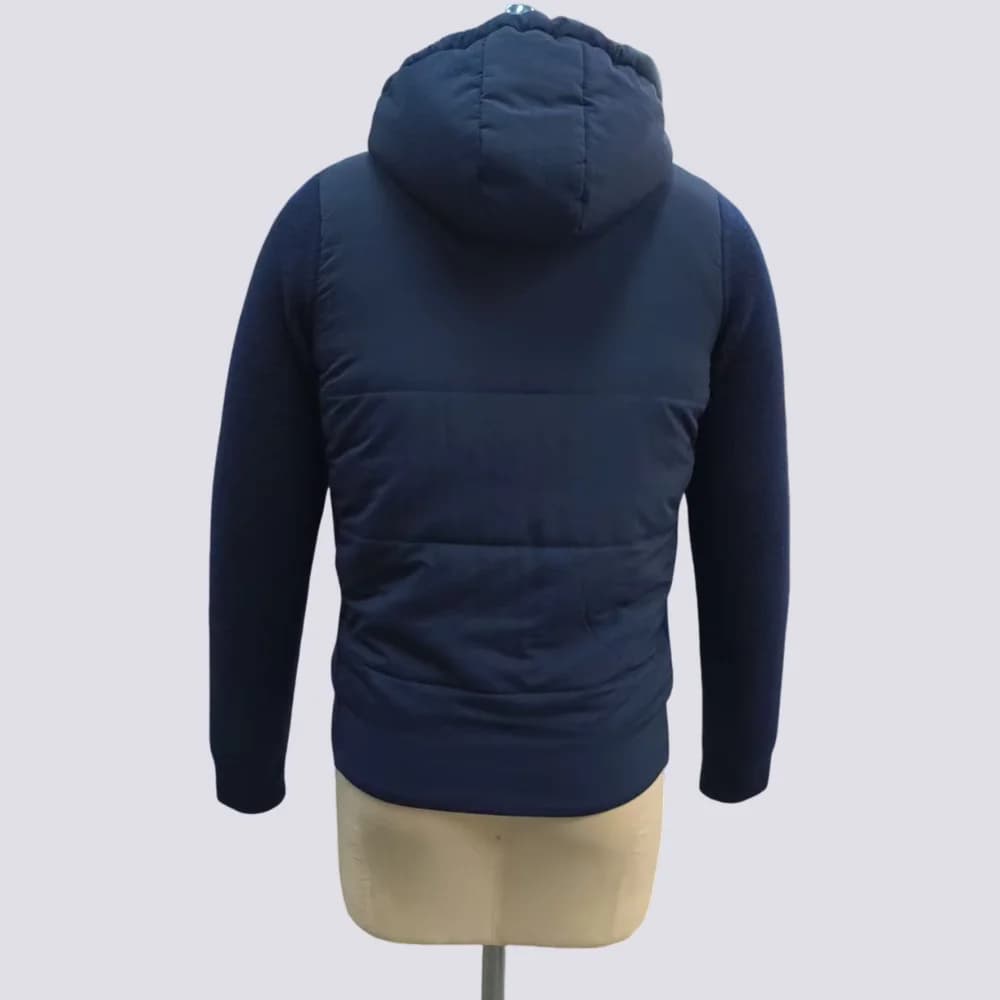 Men's Navy Woolen Puffer Hoodie Jacket — view 7