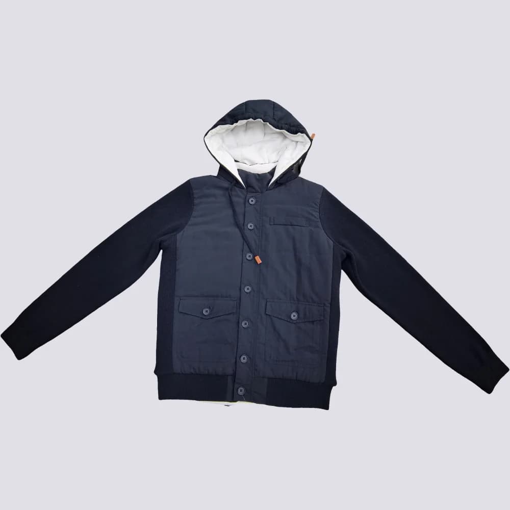 Men's Navy Woolen Puffer Hoodie Jacket — view 8