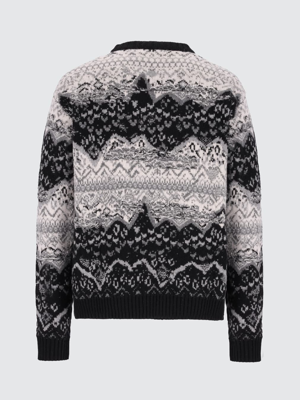 Men's Nordic Fair Isle Sweater Monochrome Black White Crew Neck Grunge — view 3