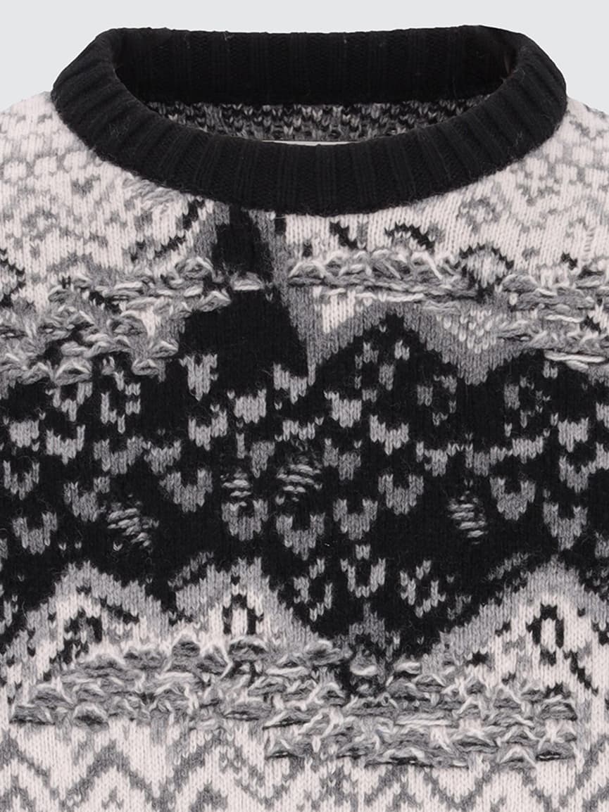 Men's Nordic Fair Isle Sweater Monochrome Black White Crew Neck Grunge — view 4