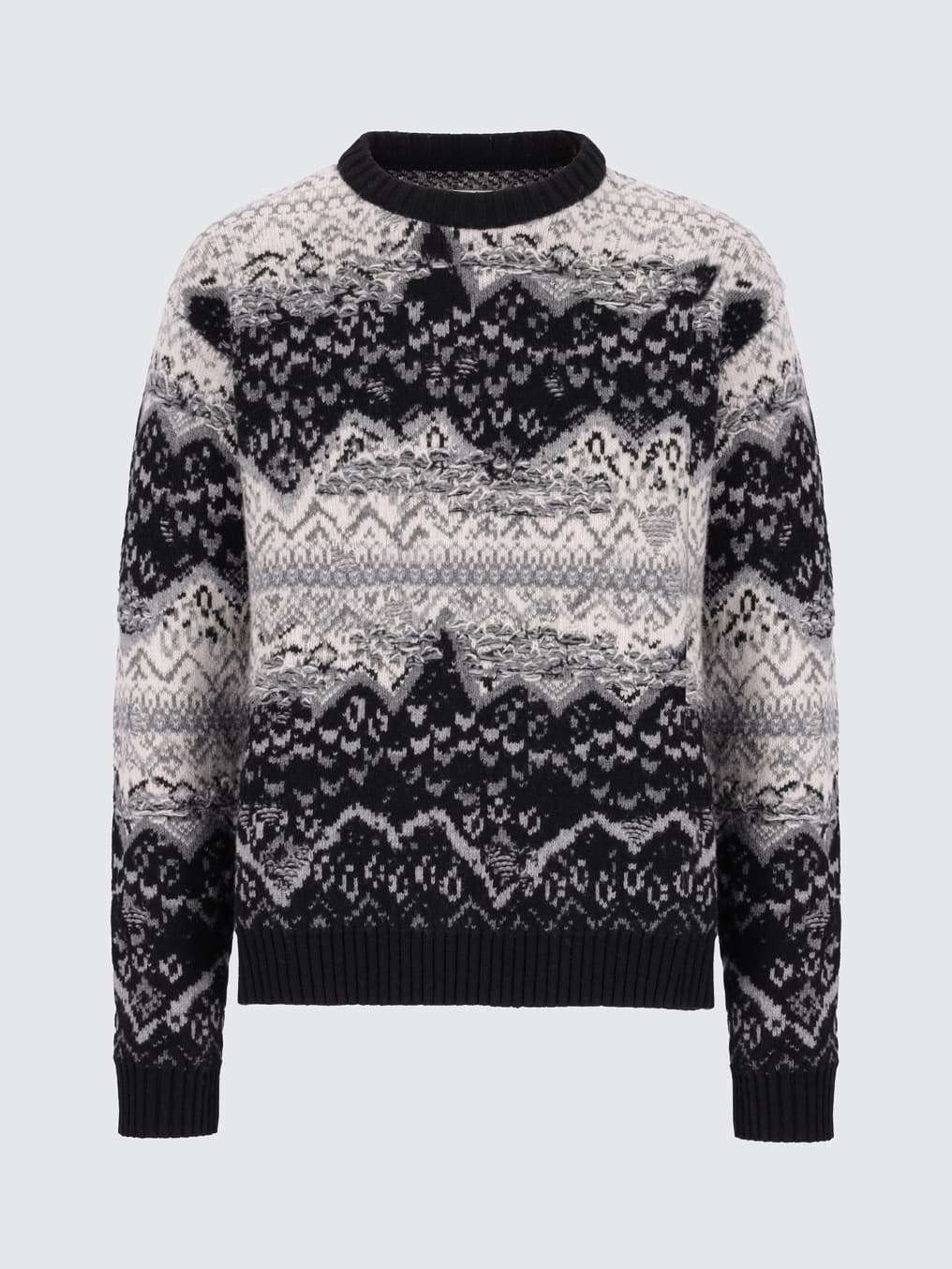 Men's Nordic Fair Isle Sweater Monochrome Black White Crew Neck Grunge — view 5
