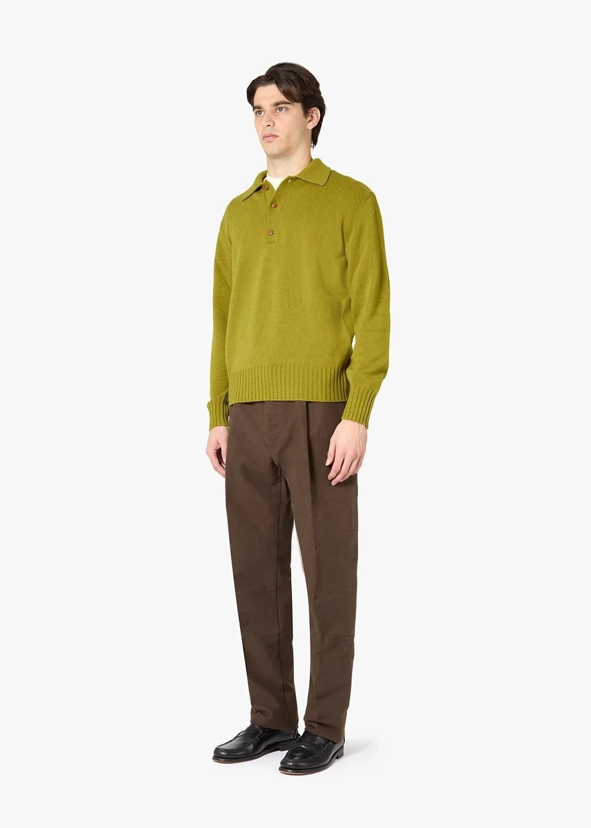 Men's Olive Green Long Sleeve Polo Sweater Button — view 2