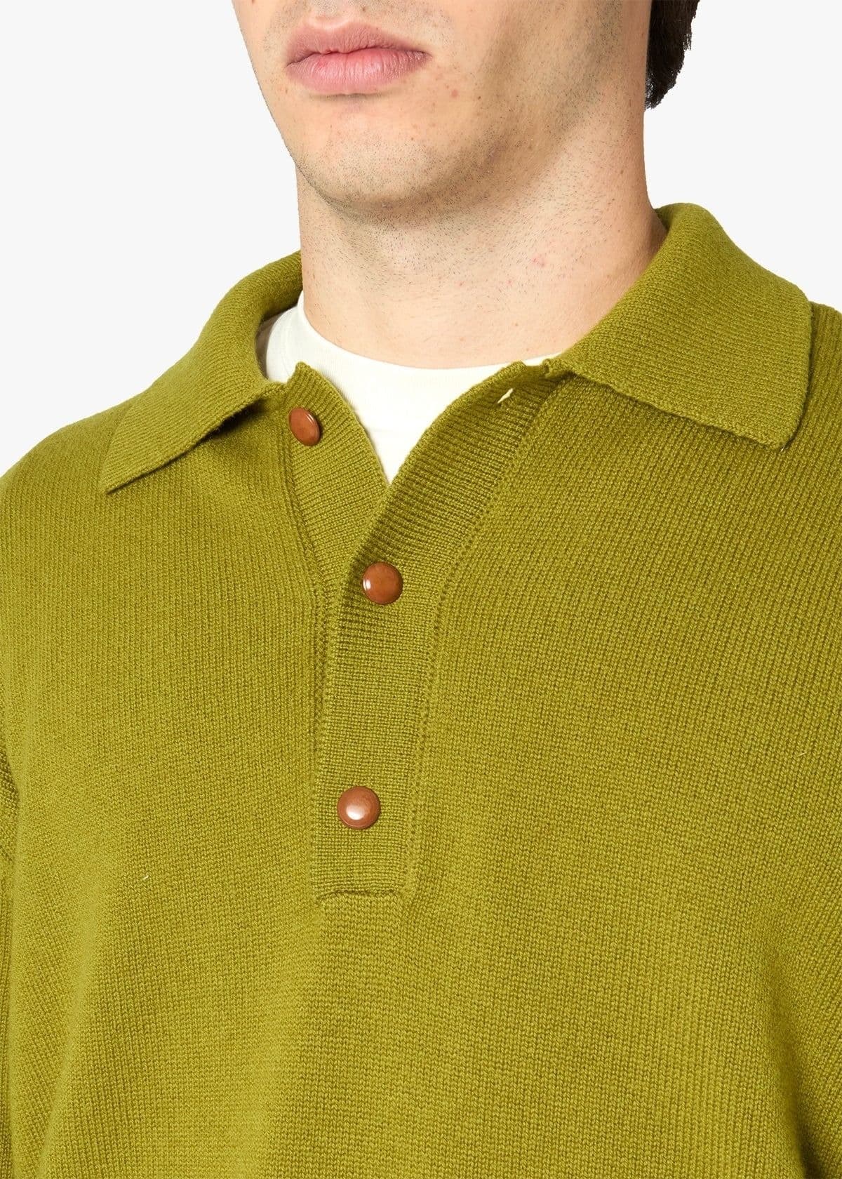 Men's Olive Green Long Sleeve Polo Sweater Button — view 3