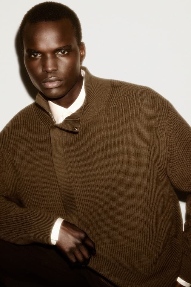 Men's Olive Green Ribbed Mock Neck Knit Cardigan - view 4