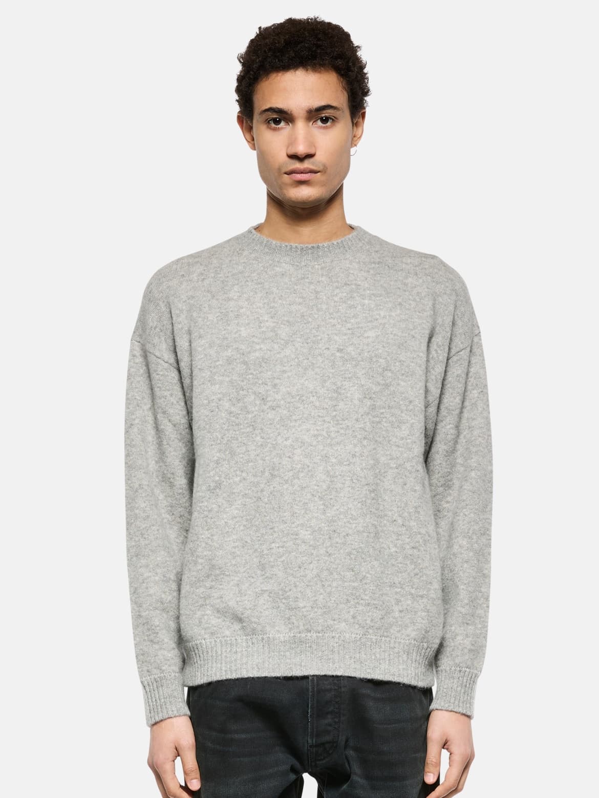 Men's Oversized Brushed Grey Crew Neck Sweater Alpaca Blend Minimalist