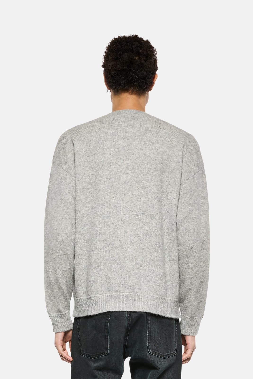 Men's Oversized Brushed Grey Crew Neck Sweater Alpaca Blend Minimalist — view 2
