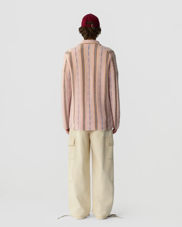 Men's Pink Pinstripe V Neck Knit Cardigan - view 5