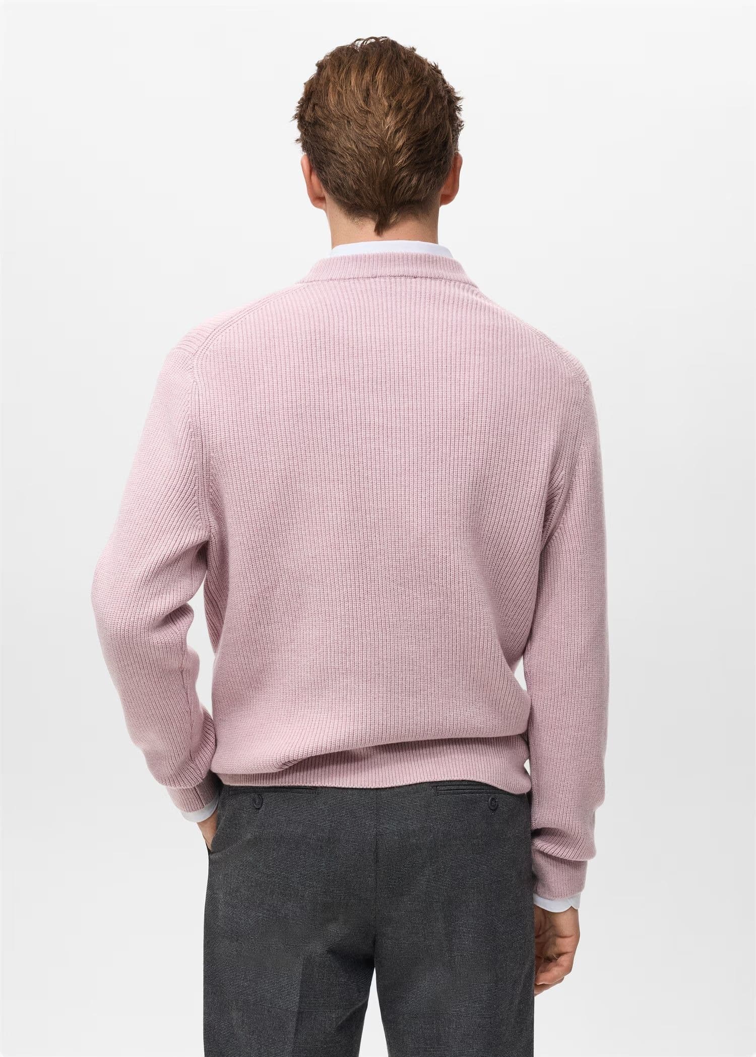 Men's Pink Waffle Knit Crew Neck Sweater Textured Cotton — view 4