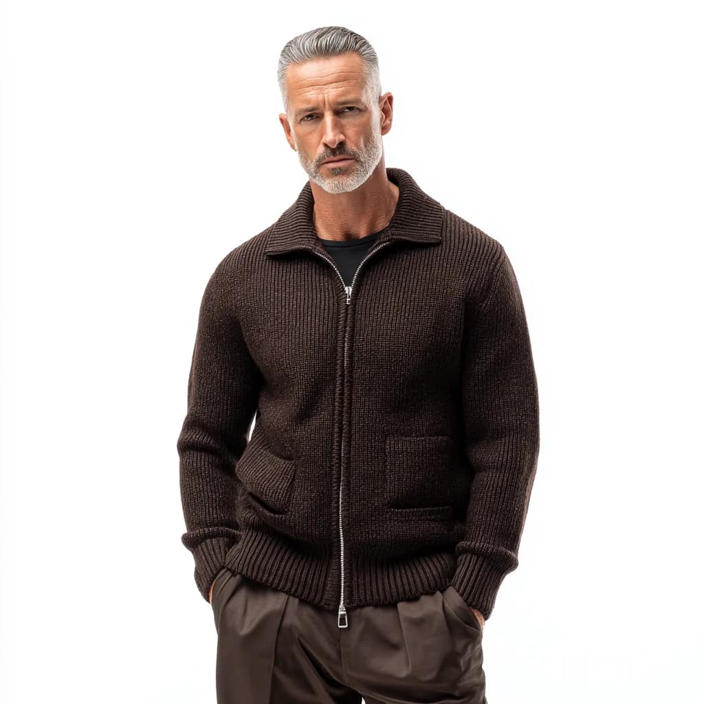 Men's Premium Button Cardigan Heavy Wool Blend V Neck Full Sleeve