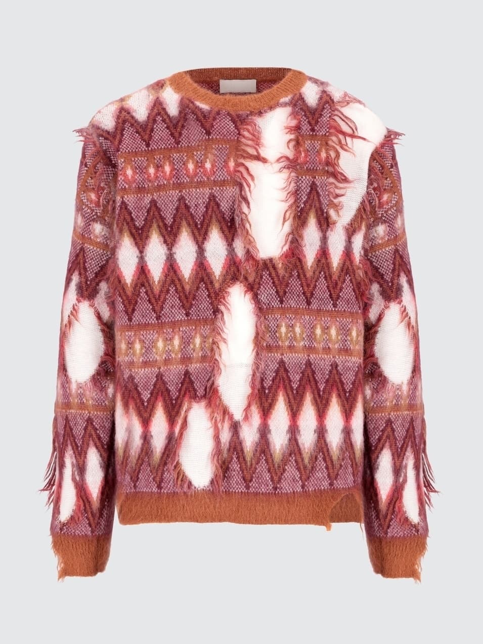 Men's Punk Red Argyle Sweater Destroyed Knit Crew Neck Mohair — view 6