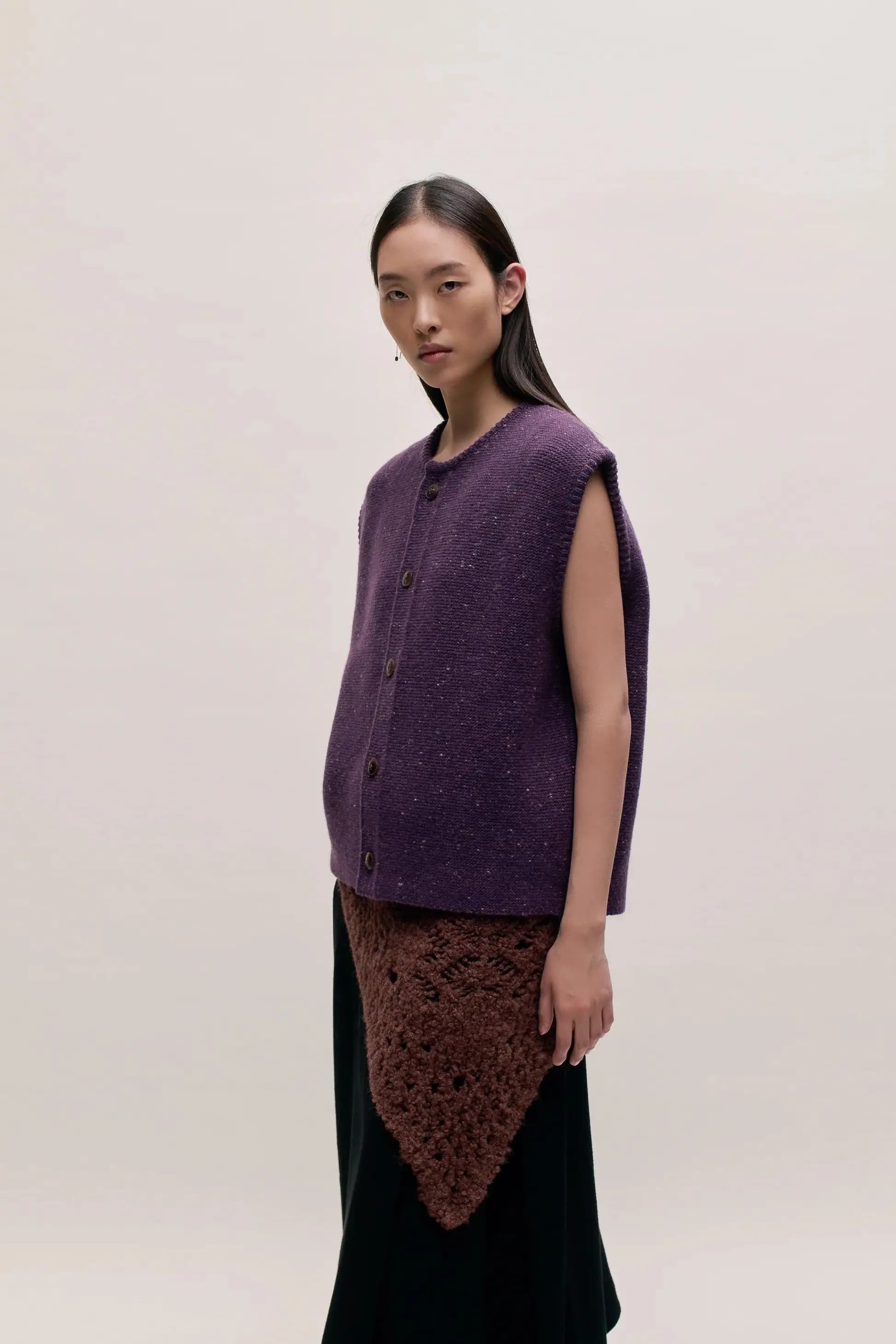 Men's Purple Tweed Button Knit Vest — view 2