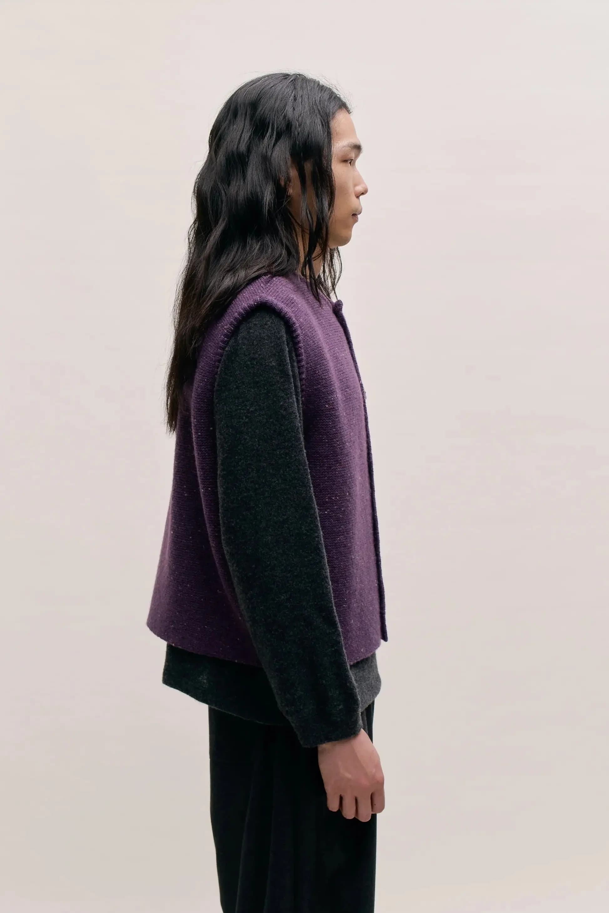 Men's Purple Tweed Button Knit Vest — view 3