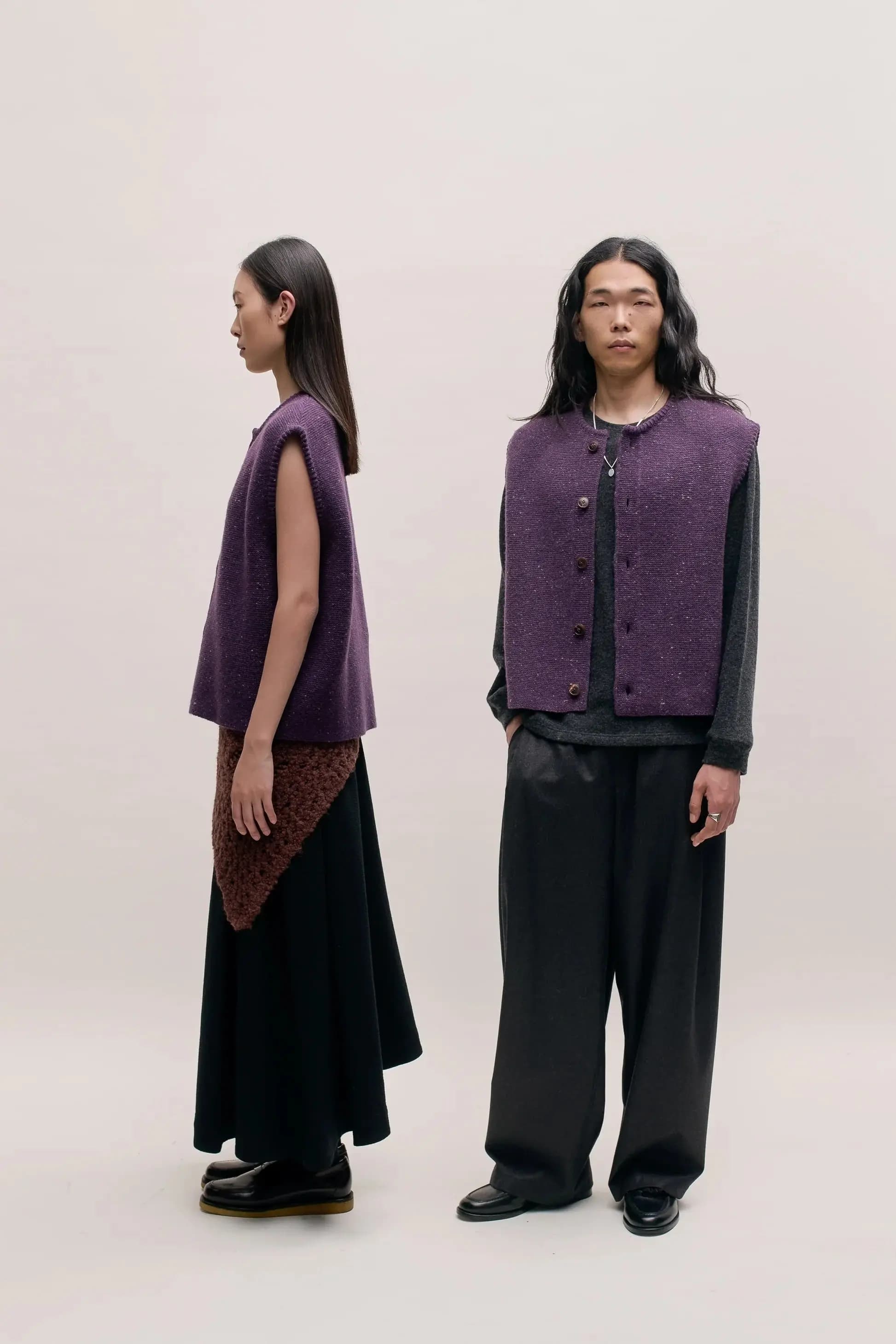 Men's Purple Tweed Button Knit Vest — view 4