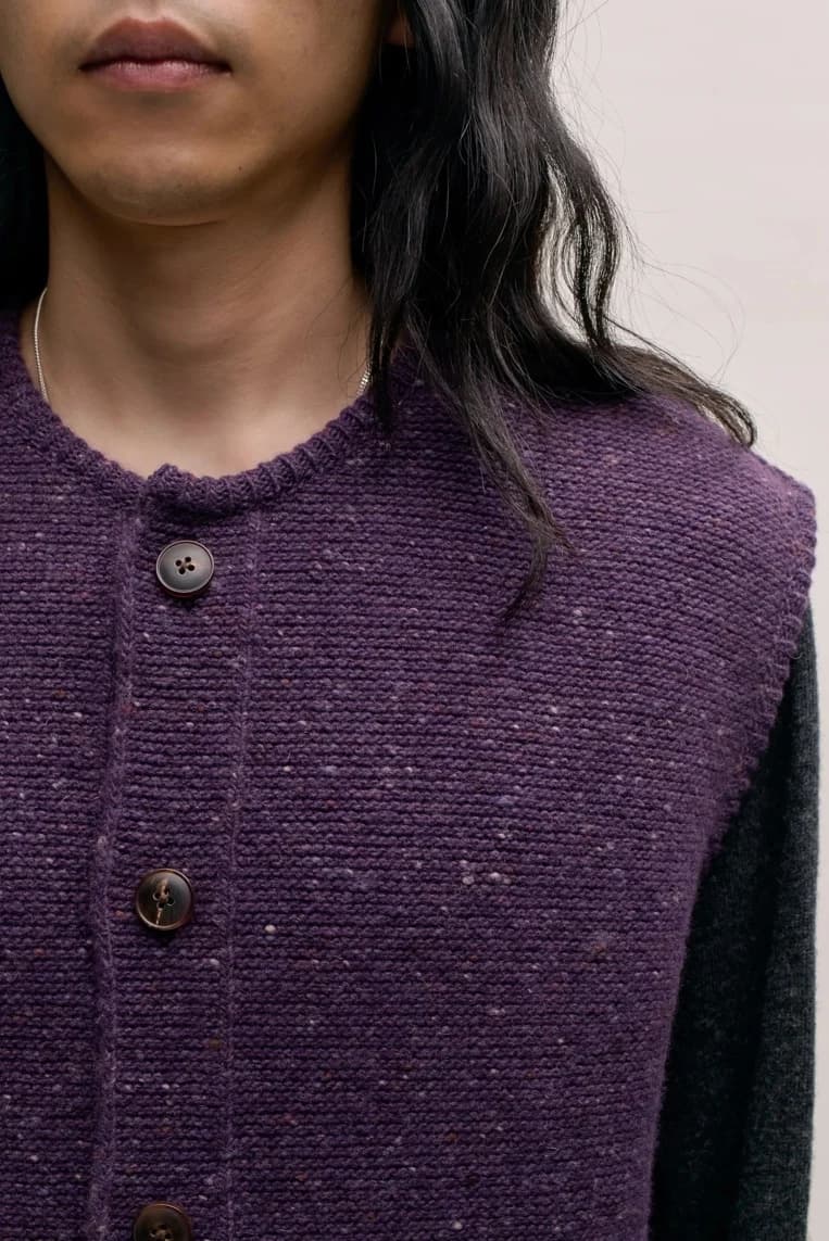 Men's Purple Tweed Button Knit Vest — view 5