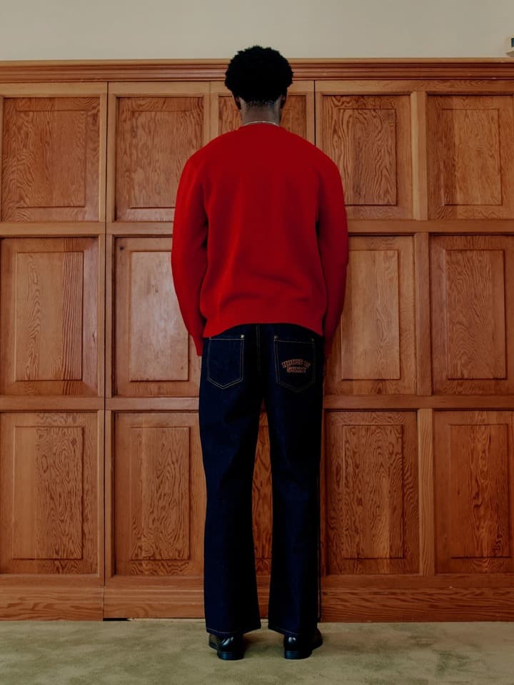 Men's Red Combed Cotton Crew Neck Sweater - view 2