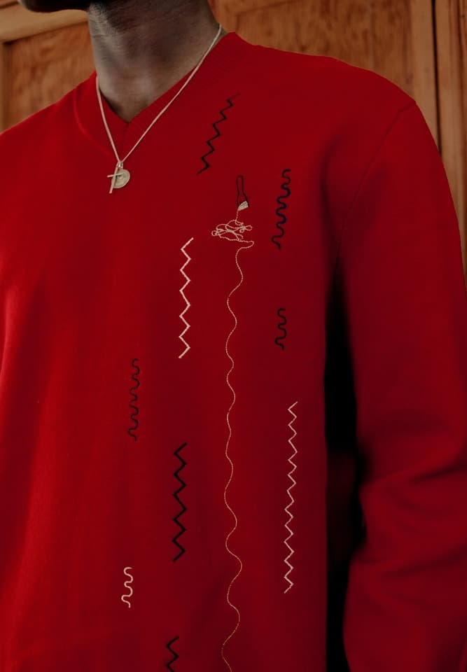 Men's Red Combed Cotton Crew Neck Sweater - view 3