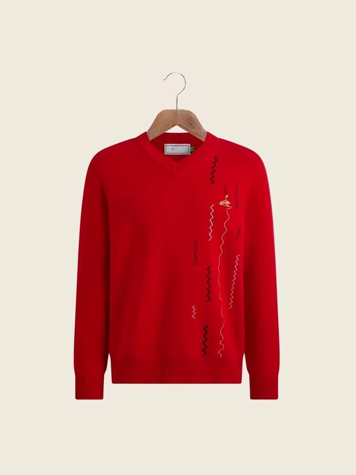 Men's Red Combed Cotton Crew Neck Sweater - view 6