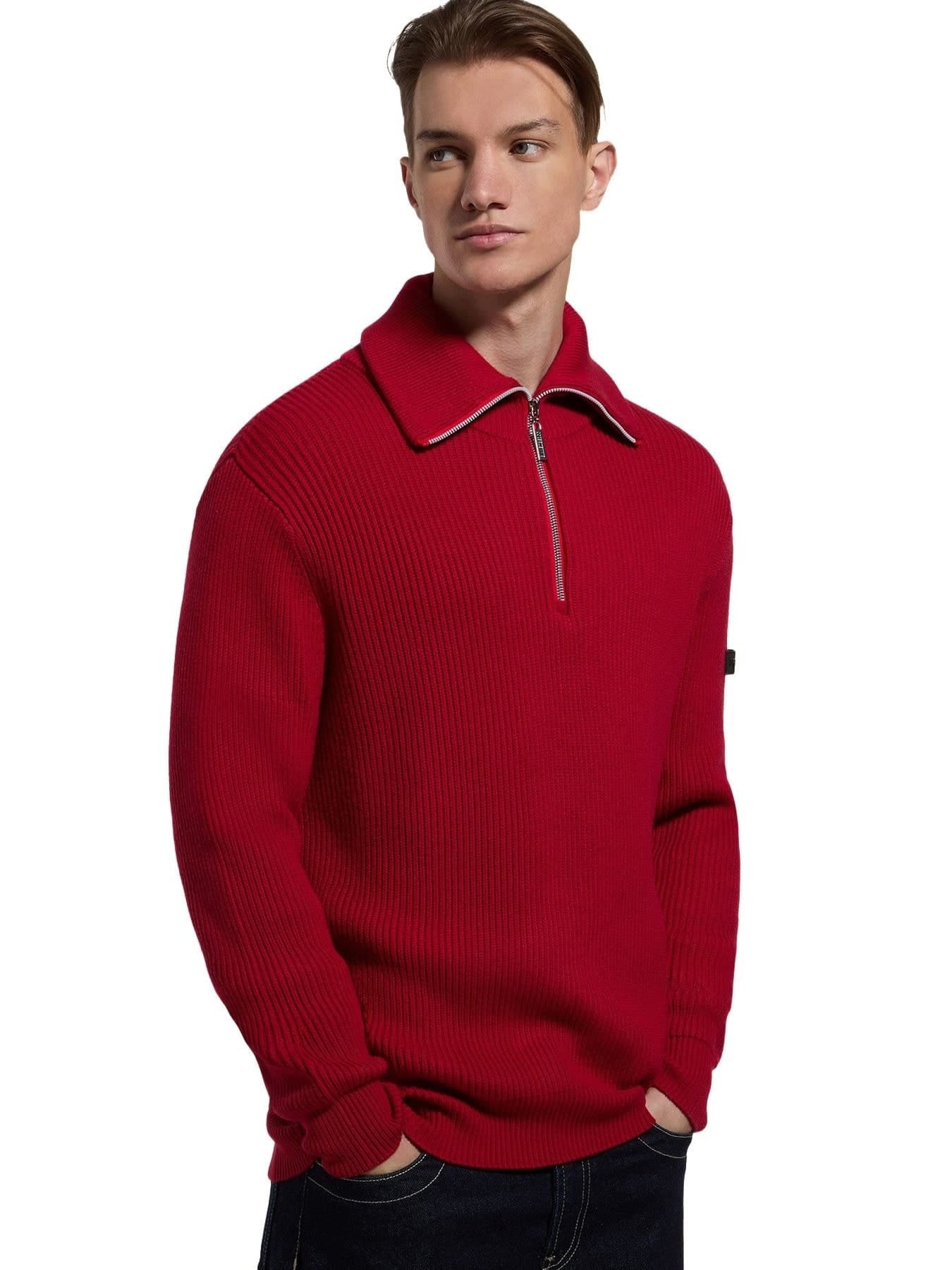 Men's Red Ribbed Turtleneck Sweater