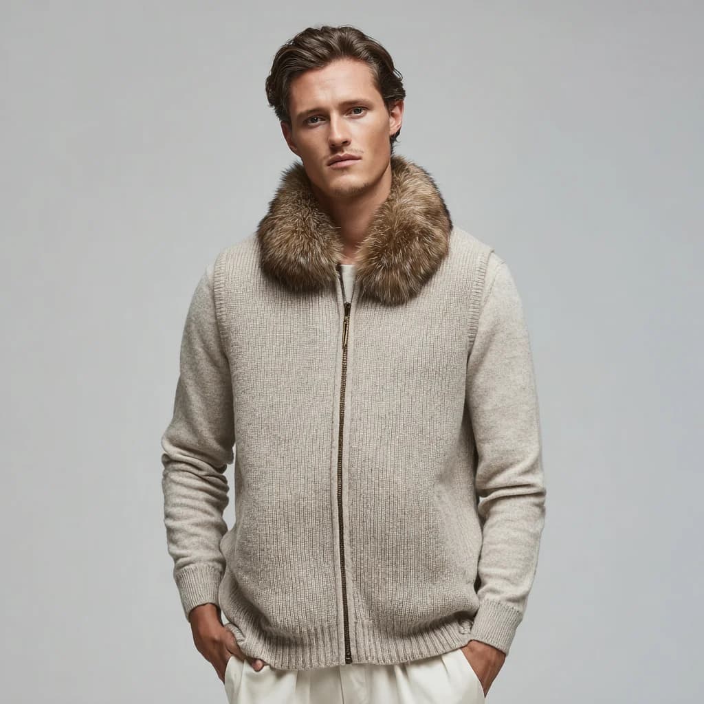 Men's Removable Fur Collar Scandinavian Knit Vest — view 2