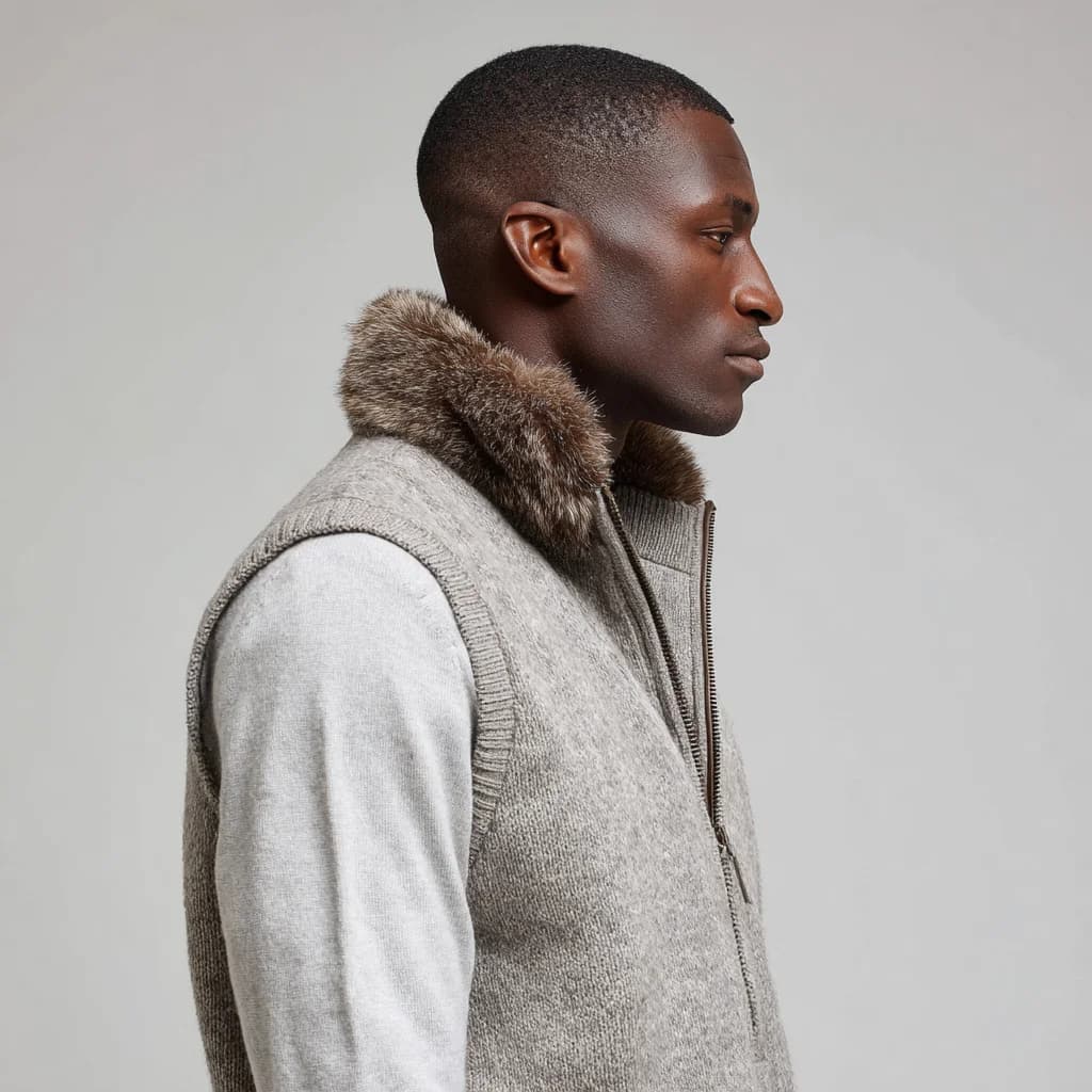 Men's Removable Fur Collar Scandinavian Knit Vest — view 5