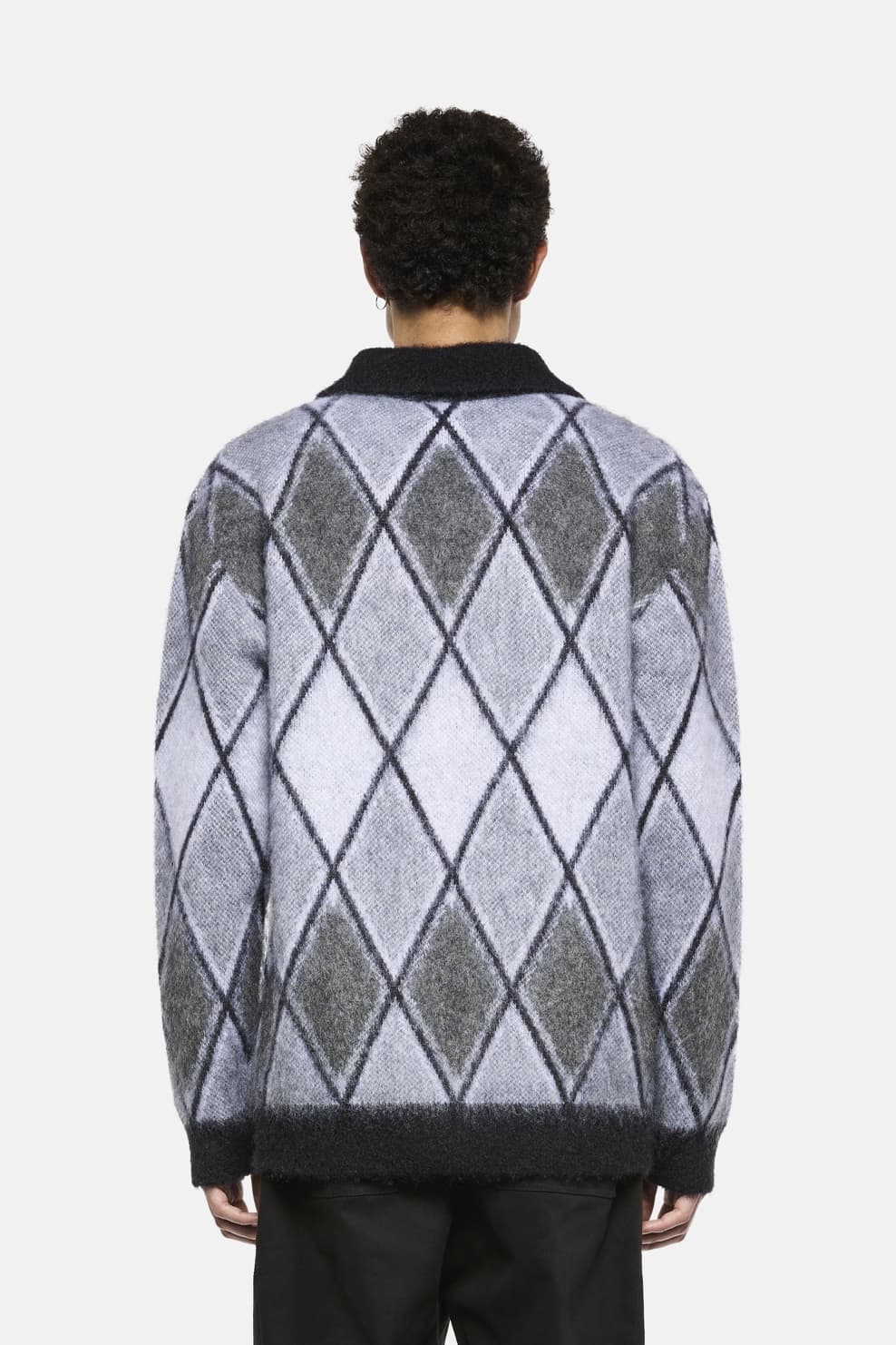 Men's Retro Brushed Mohair Argyle Polo Sweater Pattern Streetwear Knit — view 2