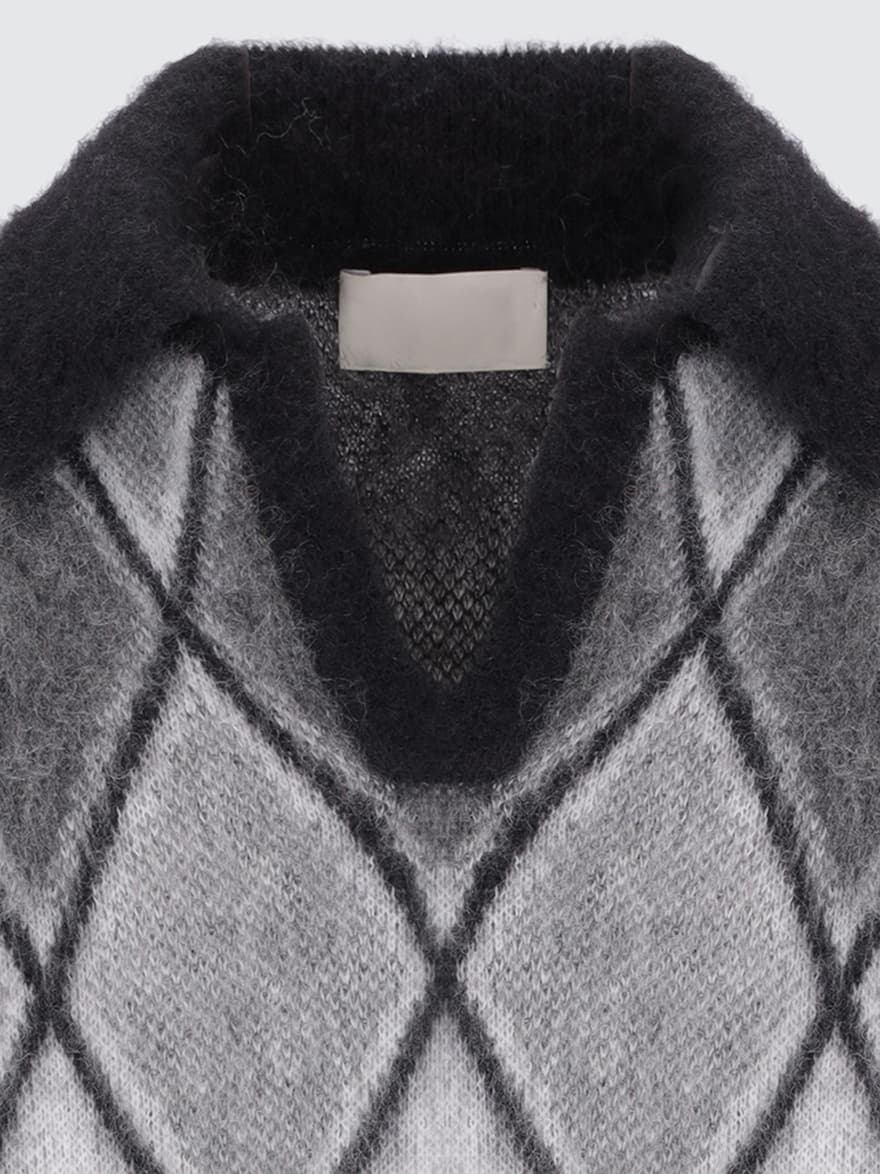 Men's Retro Brushed Mohair Argyle Polo Sweater Pattern Streetwear Knit — view 3