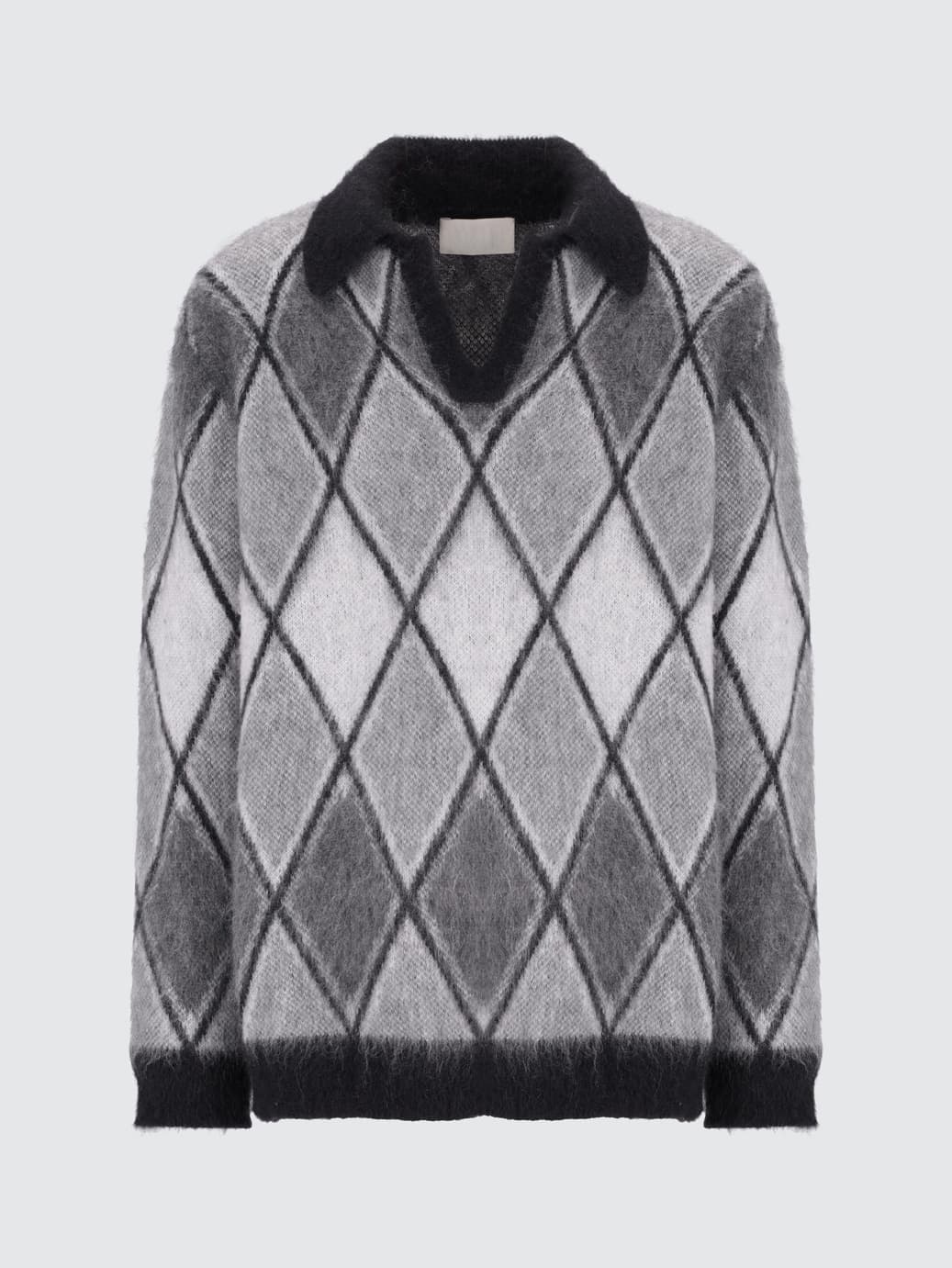Men's Retro Brushed Mohair Argyle Polo Sweater Pattern Streetwear Knit — view 5