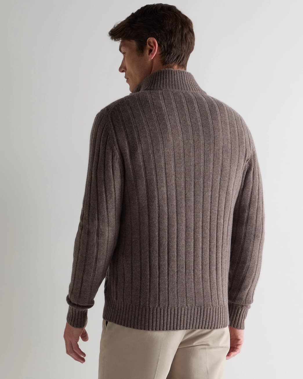 Men's Robust Brown Cable Knit Full Zip Cardigan O Neck Wool Jacket — view 2