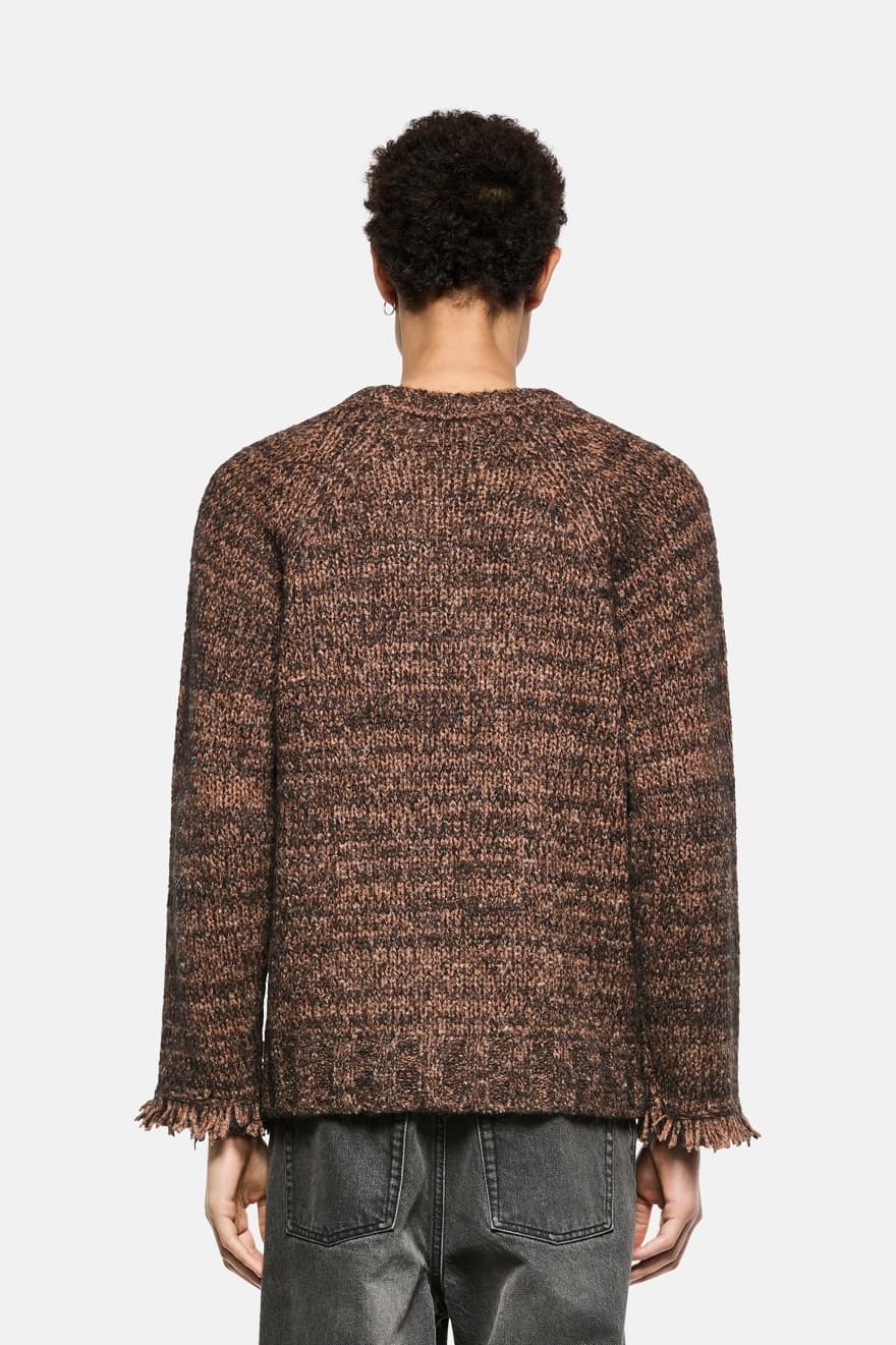 Men's Rustic Brown Fringe Crew Neck Sweater Melange Tassel Western — view 2