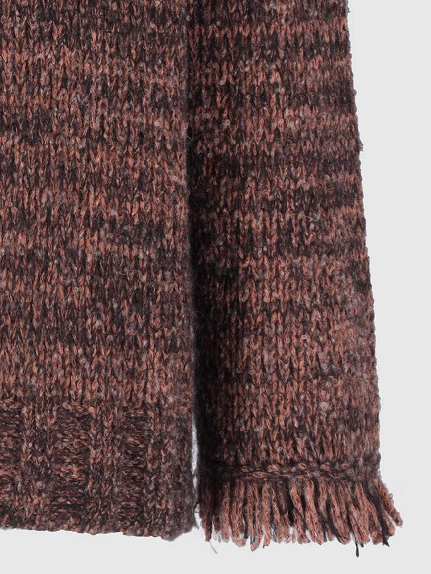 Men's Rustic Brown Fringe Crew Neck Sweater Melange Tassel Western — view 3