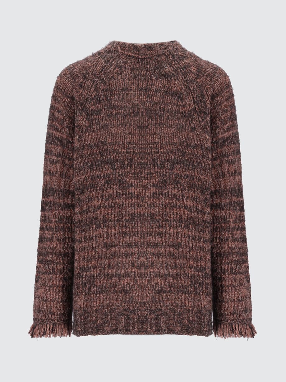 Men's Rustic Brown Fringe Crew Neck Sweater Melange Tassel Western — view 4
