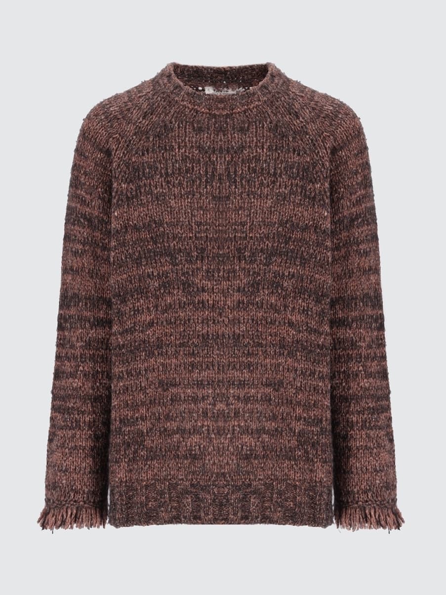 Men's Rustic Brown Fringe Crew Neck Sweater Melange Tassel Western — view 5