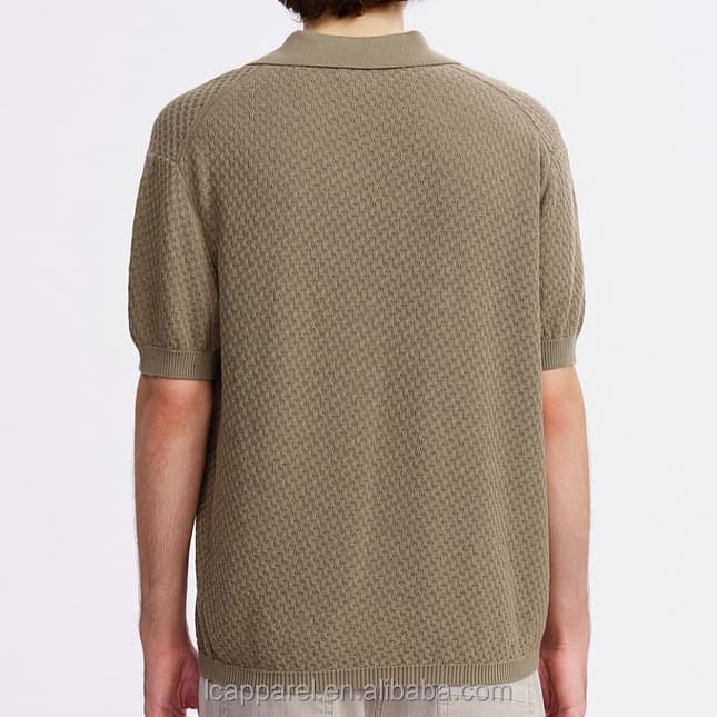 Men's Sage Green Textured Short Sleeve Knit Polo - view 2
