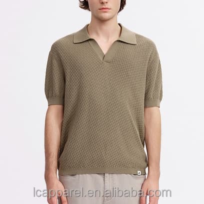 Men's Sage Green Textured Short Sleeve Knit Polo - view 3