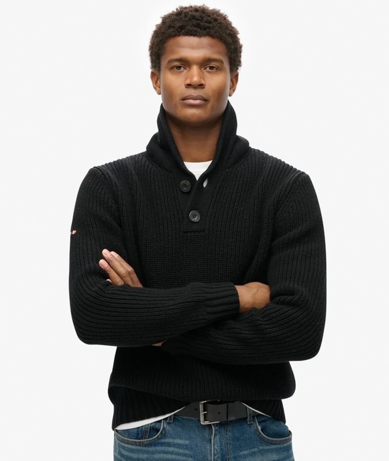 Men's Shawl Collar Henley Chunky Knit Sweater