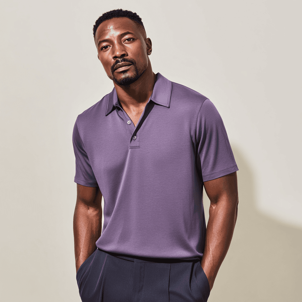 Men's Silk-Cotton Open Collar Knit Polo