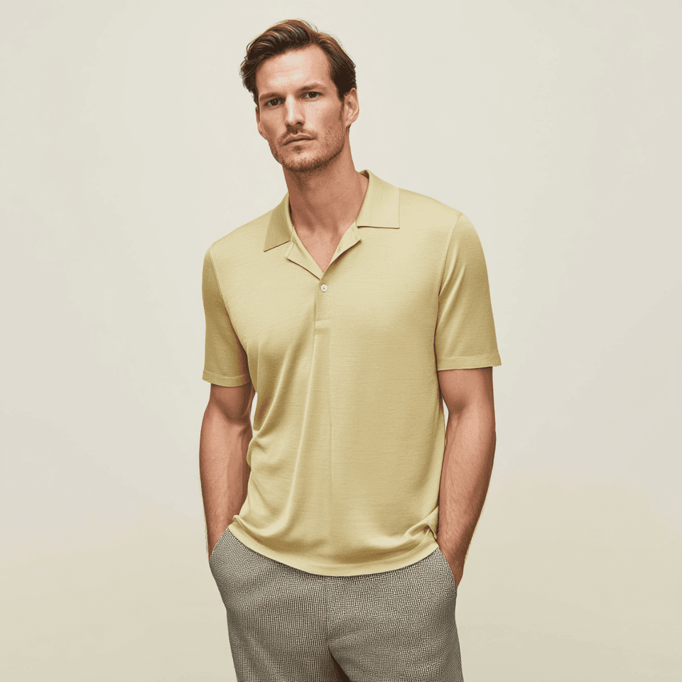 Men's Silk-Cotton Open Collar Knit Polo — view 2