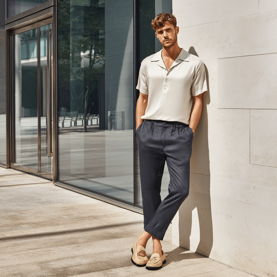 Men's Silk-Cotton Open Collar Knit Polo — view 4
