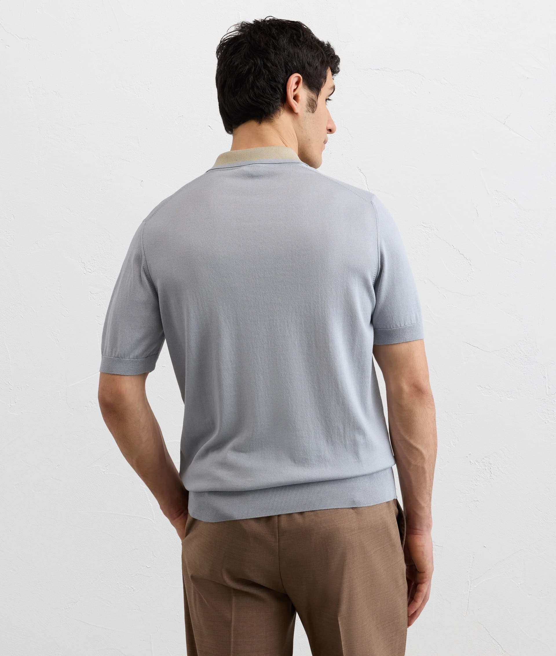 Men's Light Blue Spring Summer Fine Knit Polo — view 2