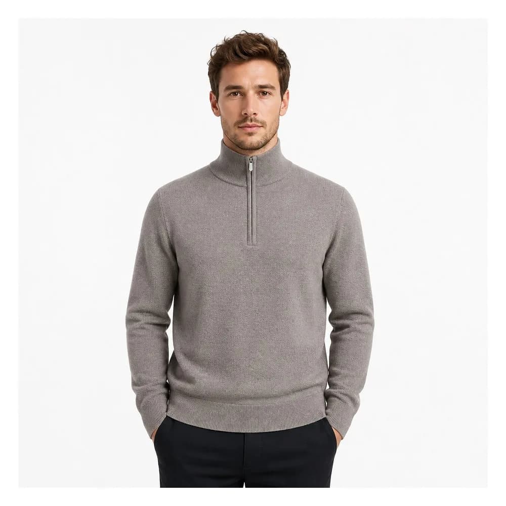 Men's Stand Collar Half Zip Knit Sweater Solid