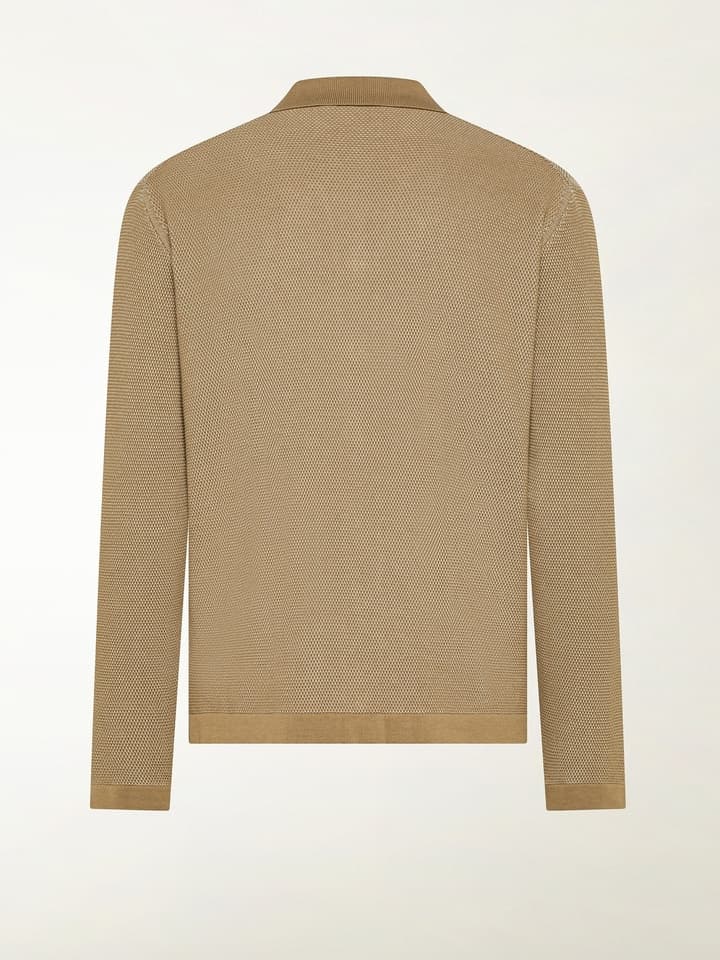 Men's Tan Honeycomb Knit Shirt Collar Cardigan - view 3