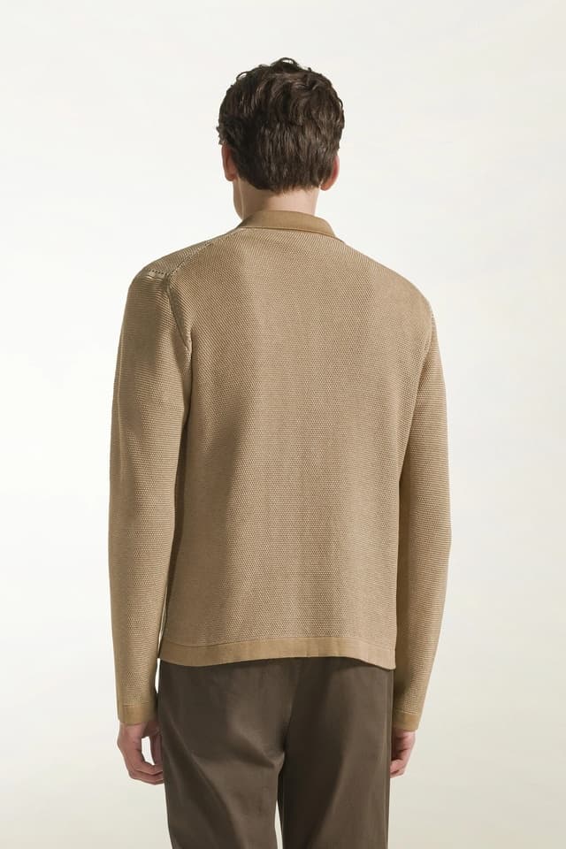 Men's Tan Honeycomb Knit Shirt Collar Cardigan - view 4