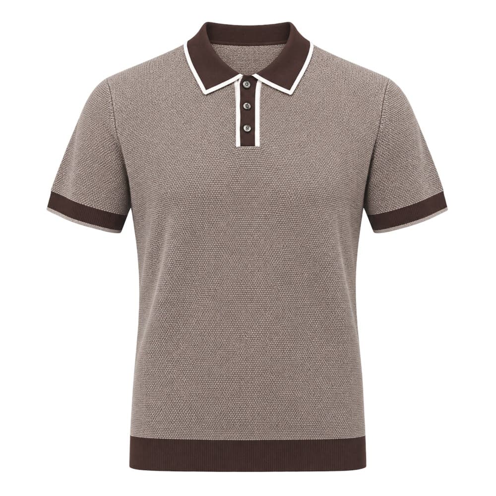 Men's Taupe Short-Sleeve Knit Polo — view 3