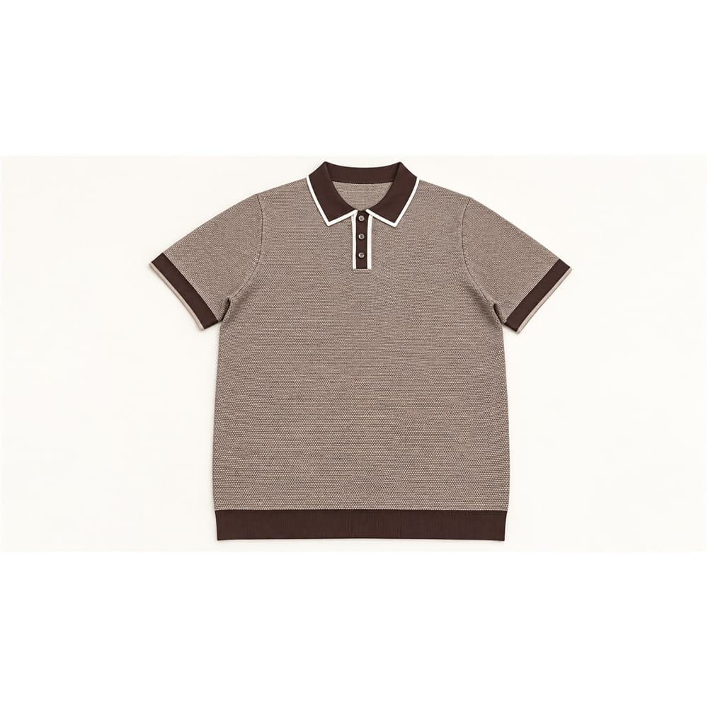 Men's Taupe Short-Sleeve Knit Polo — view 4